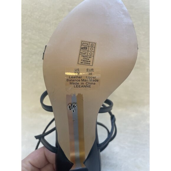 NIB SAM EDELMAN LEEANNE Genuine Leather Black Strappy Stiletto Sandal Heel Sz 8 - Picture 10 of 12